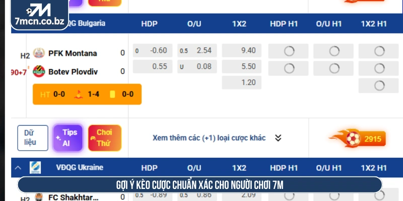 Gợi ý kèo cược chuẩn xác cho người chơi 7M 